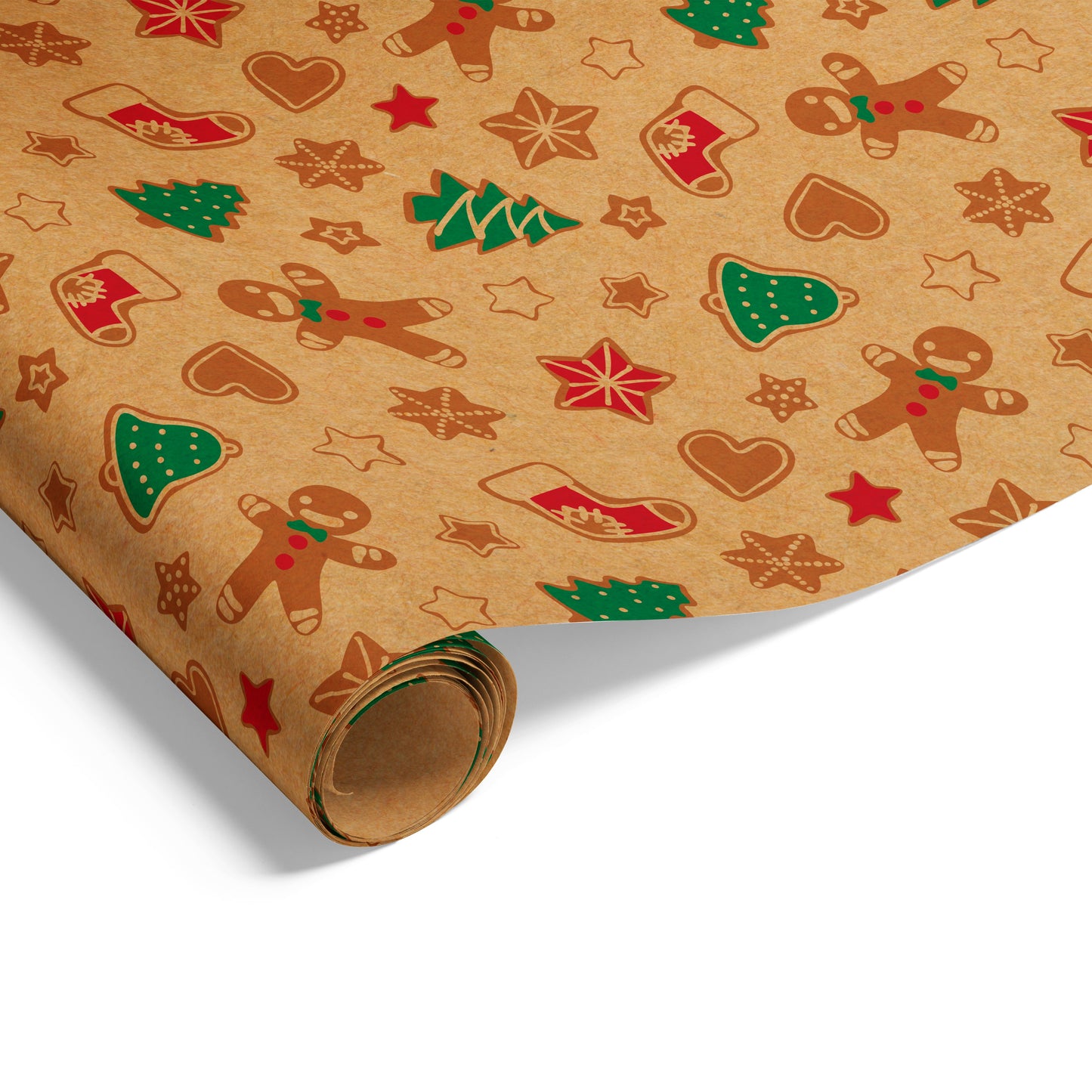Xmas Gingerbread on Kraft Wrap Hunter Red Green