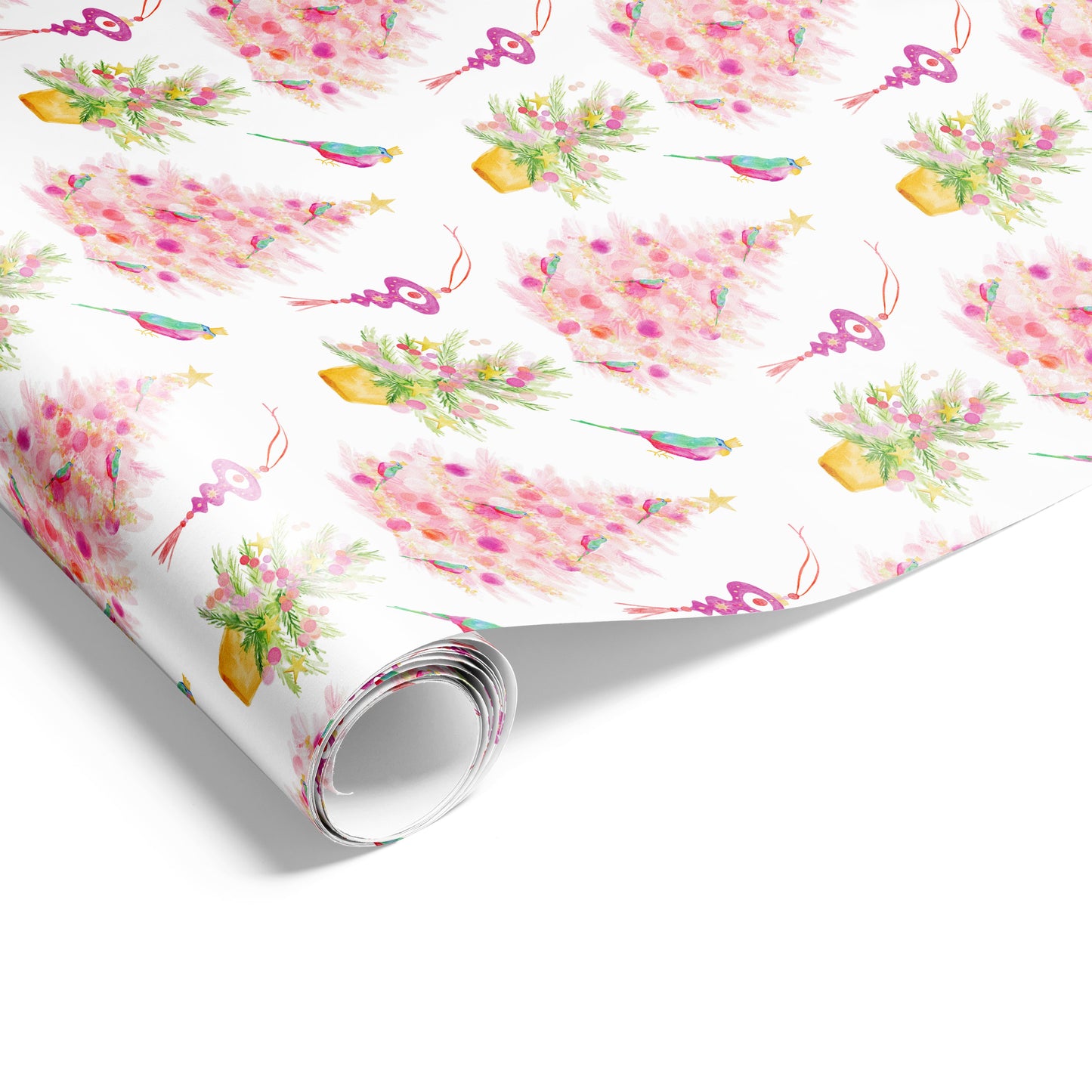 Xmas Pink Watercolour Trees Wrap