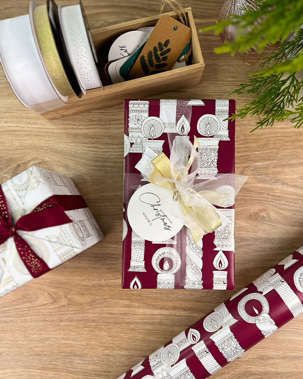 Vintage Candle Wrap Burgundy Gold