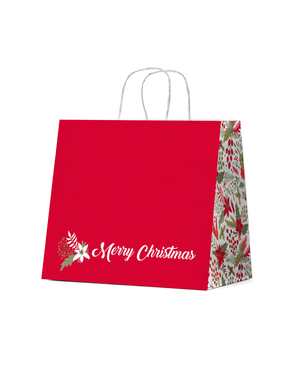 Xmas Flowers & Berries on White Wide Gusset Large