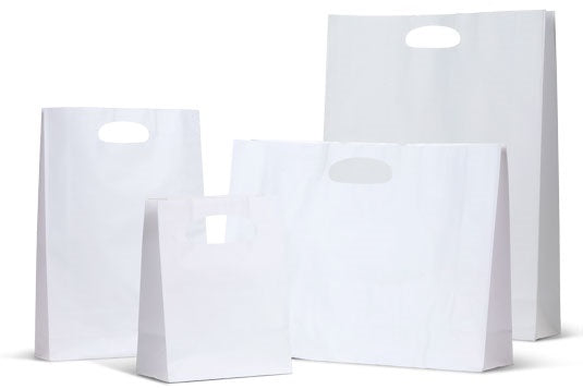 White Kraft Die Cut Carry Bags