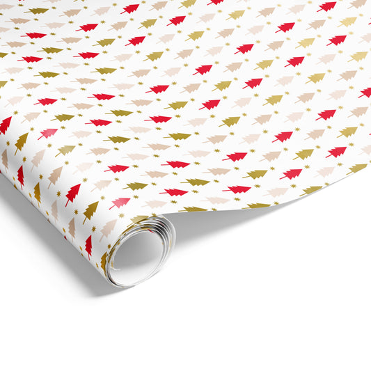 Xmas Trees Wrap Beige Red Gold