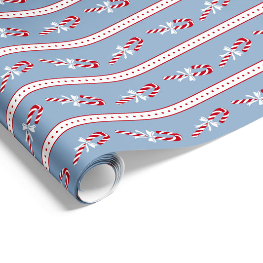 Candy Canes on Matte Wrap French Blue Red