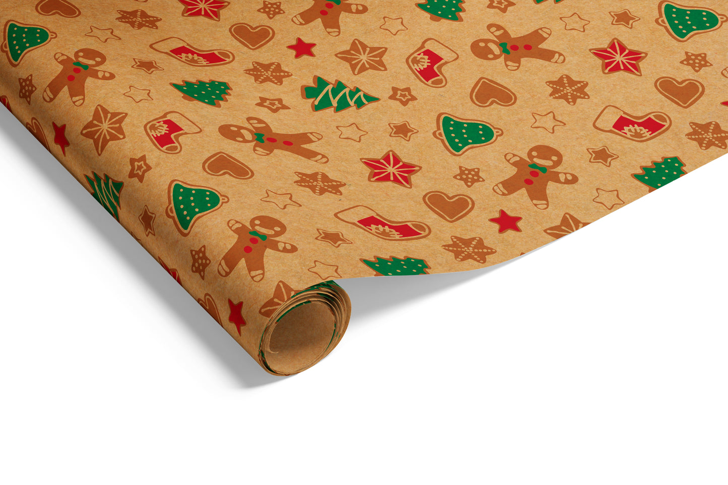 Xmas Gingerbread on Kraft Wrap Hunter Red Green