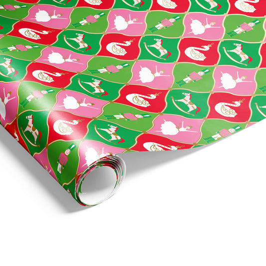 Xmas Ornaments Wrap Pink Green Red