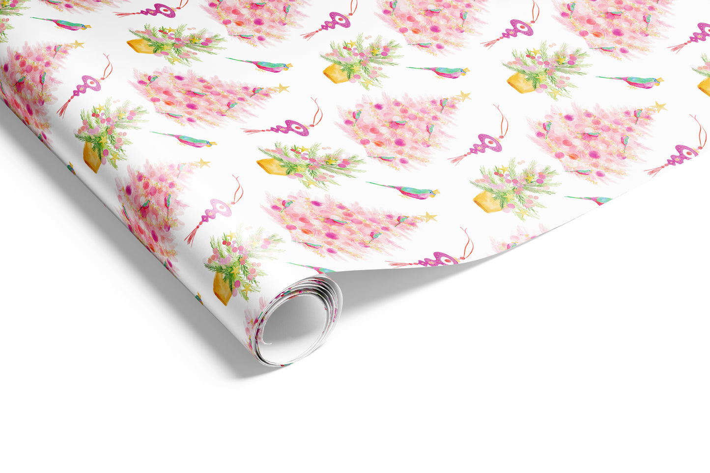 Xmas Pink Watercolour Trees Wrap