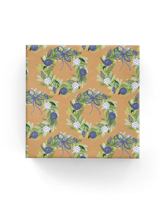 Watercolour Wreaths on Kraft Wrap Navy