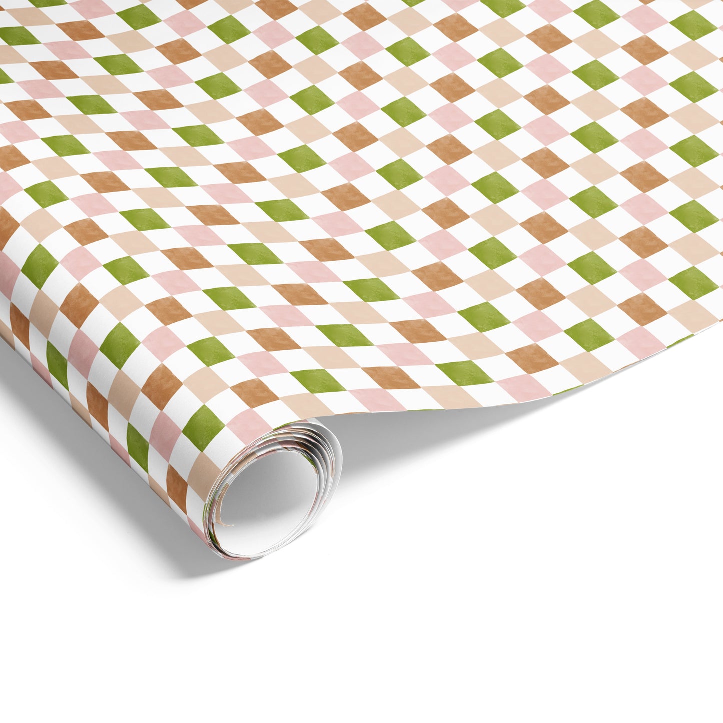 Mosaic Squares on Matte Olive/Beige/Pink