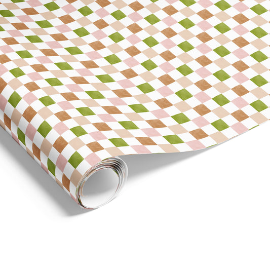 Mosaic Squares on Matte Olive/Beige/Pink