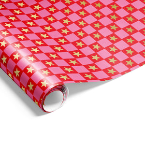 Star Check Wrap Red/Pink/Gold