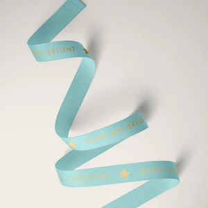 10mm Xmas Cheer Grosgrain Gold on Aqua